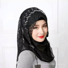 Elegante muslimische Frauen Stickerei Schal Seide Hijab Schal mit Steinen
